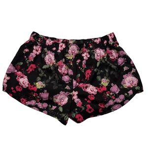 Old Navy Mid Rise StretchTech Run Shorts Black Pink Floral Quick Dry Medium